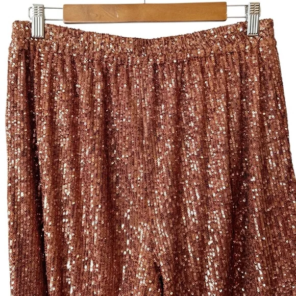 Free People Morelia Sequin Joggers Women’s SZ Medium in Metallic Bronze - Picture 6 of 8